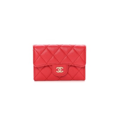 CHANEL CAVIAR QUILTED FLAP CARD HOLDER WALLET RED AP0214 (11.3*7.5*2.5cm)